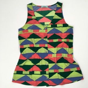 Karlie | Green Pink Aztec Button Up Tank Top
